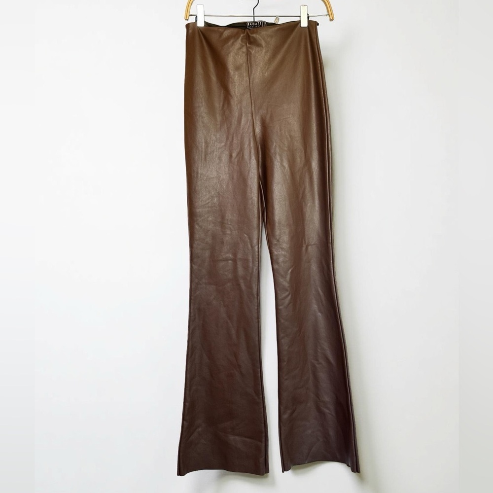 Brown Faux Leather Flare Pants